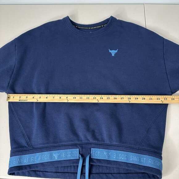 Under Armour Project Rock Sweatshirt Size L Blue Crew Neck Charge Cotton - Picture 2 of 8